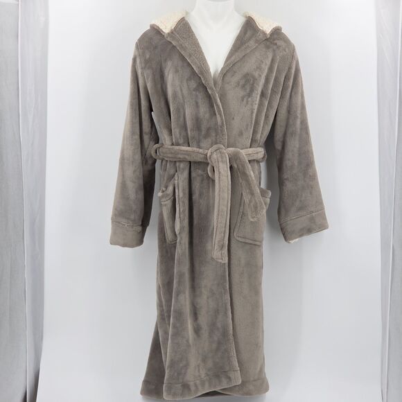 LL Bean Hooded Wicked Plush Long Robe Womens Size Large Sherpa Soft Cozy Bath - Picture 2 of 10